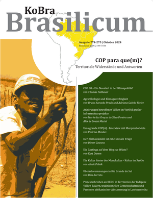 Einmal im Jahr widmet sich der Schwerpunkt des Brasilicums dem Thema des "Rundes Tisches Brasilien". Die Brasilientagung wird dieses Jahr vom 15. bis 17. November in Goslar stattfinden. Das Thema der Tagung lautet: COP para que(m)? Territoriale Widerstände und Antworten. Hintergrund bildet die Weltklimakonferenz - COP 30 – die 2025 in Belém an der Amazonasmündung stattfinden wird. Dieses Heft bereitet auf die Tagung vor und führt ins Thema ein.