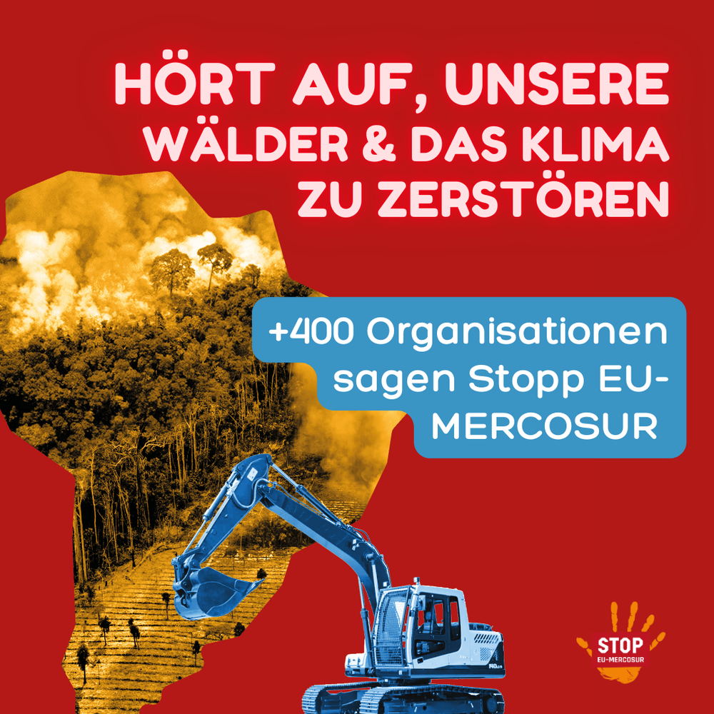 Achtung: +400 Organisationen und Bündnisse fordern politische Entscheidungsträger*innen auf, das EU-Mercosur-Abkommen aufgrund von Umwelt-, Menschenrechts- und Demokratiebedenken zu stoppen