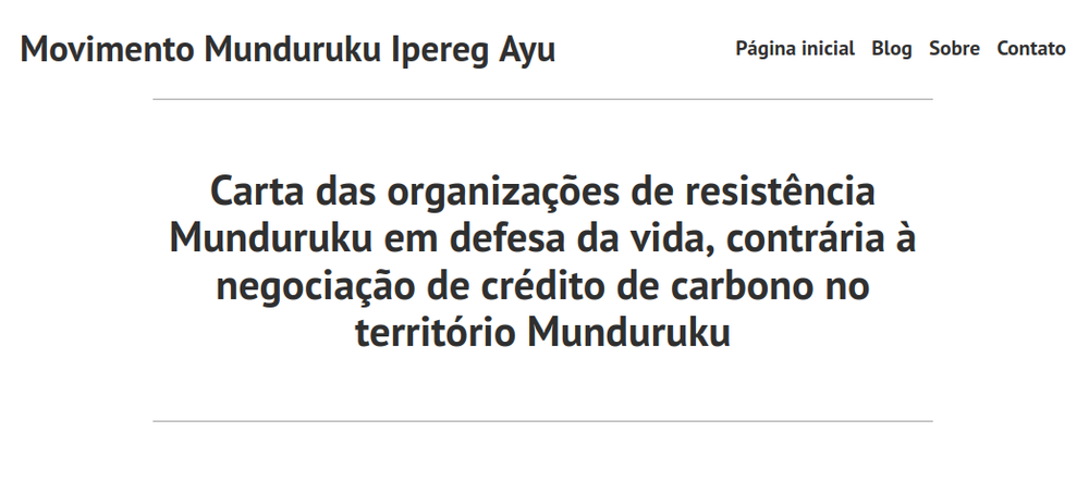 Movimento Munduruku Ipereg Ayu: Offener Brief gegen CO2-Emissionszertifikate im Munduruku-Territorium